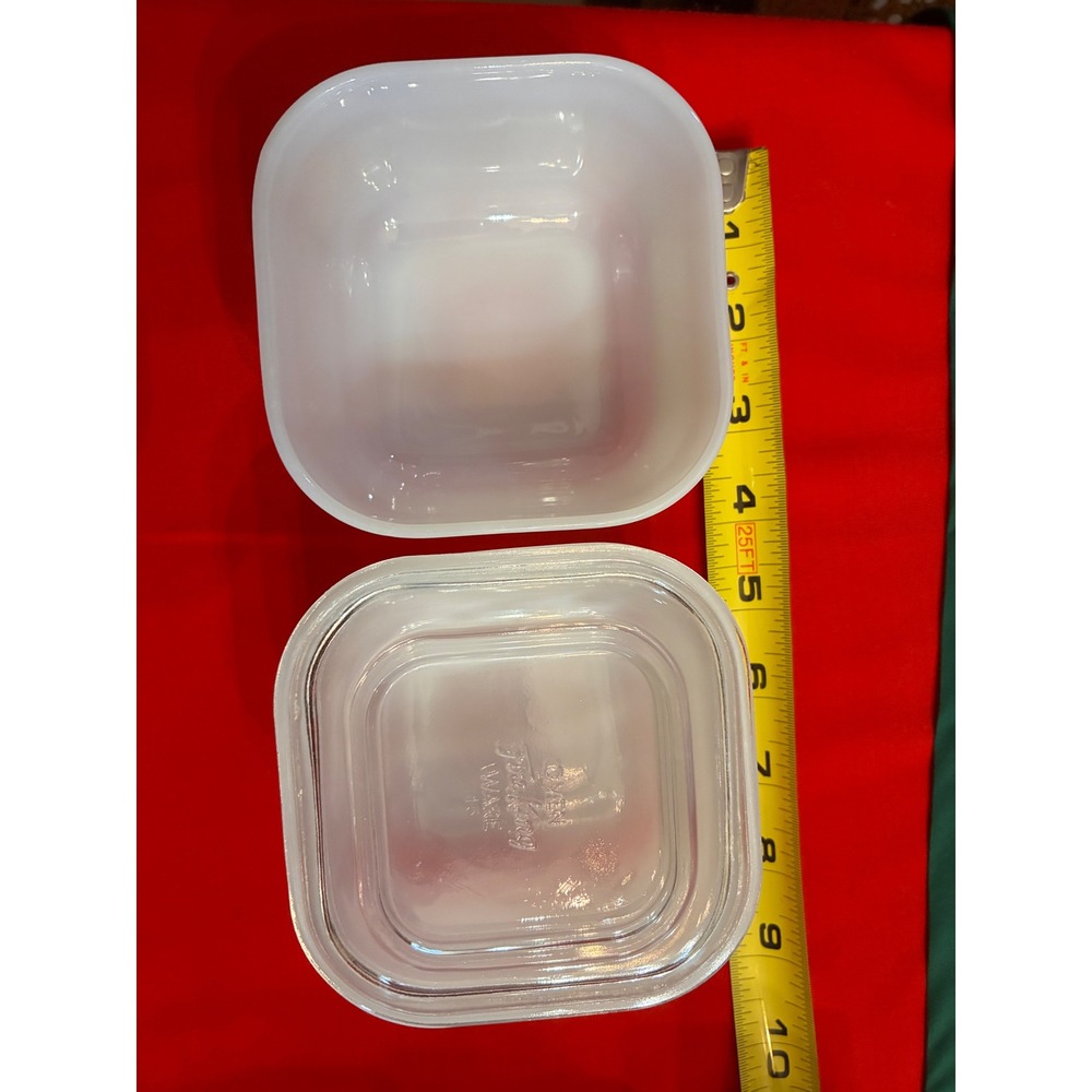 Vintage Fire-King Milk Glass Refrigerator Dish Set White Square 2 Bowls 1 Lid